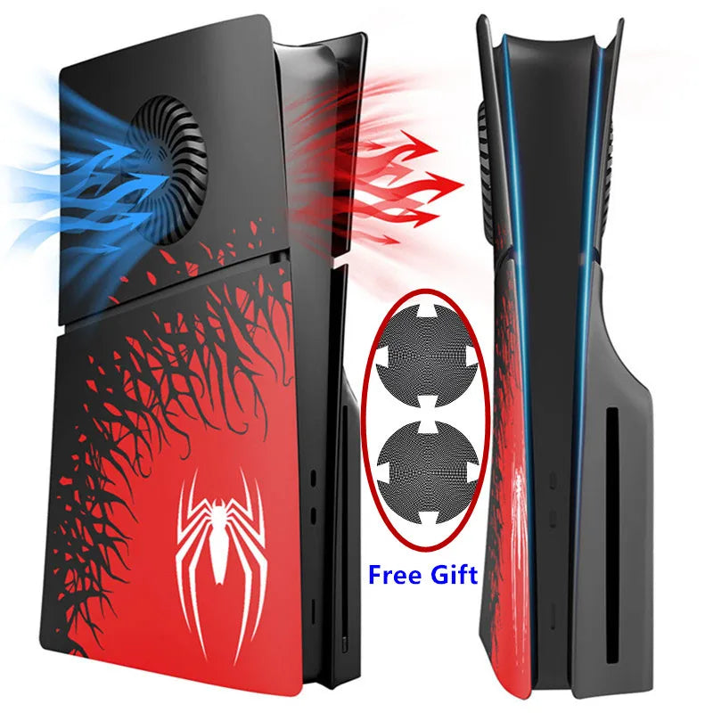 Premium ABS Replace Shell Cover Hard Case Faceplate W/ Cooling Vents For PS5 Slim Playstation 5 Slim Disc Edition Spider Style
