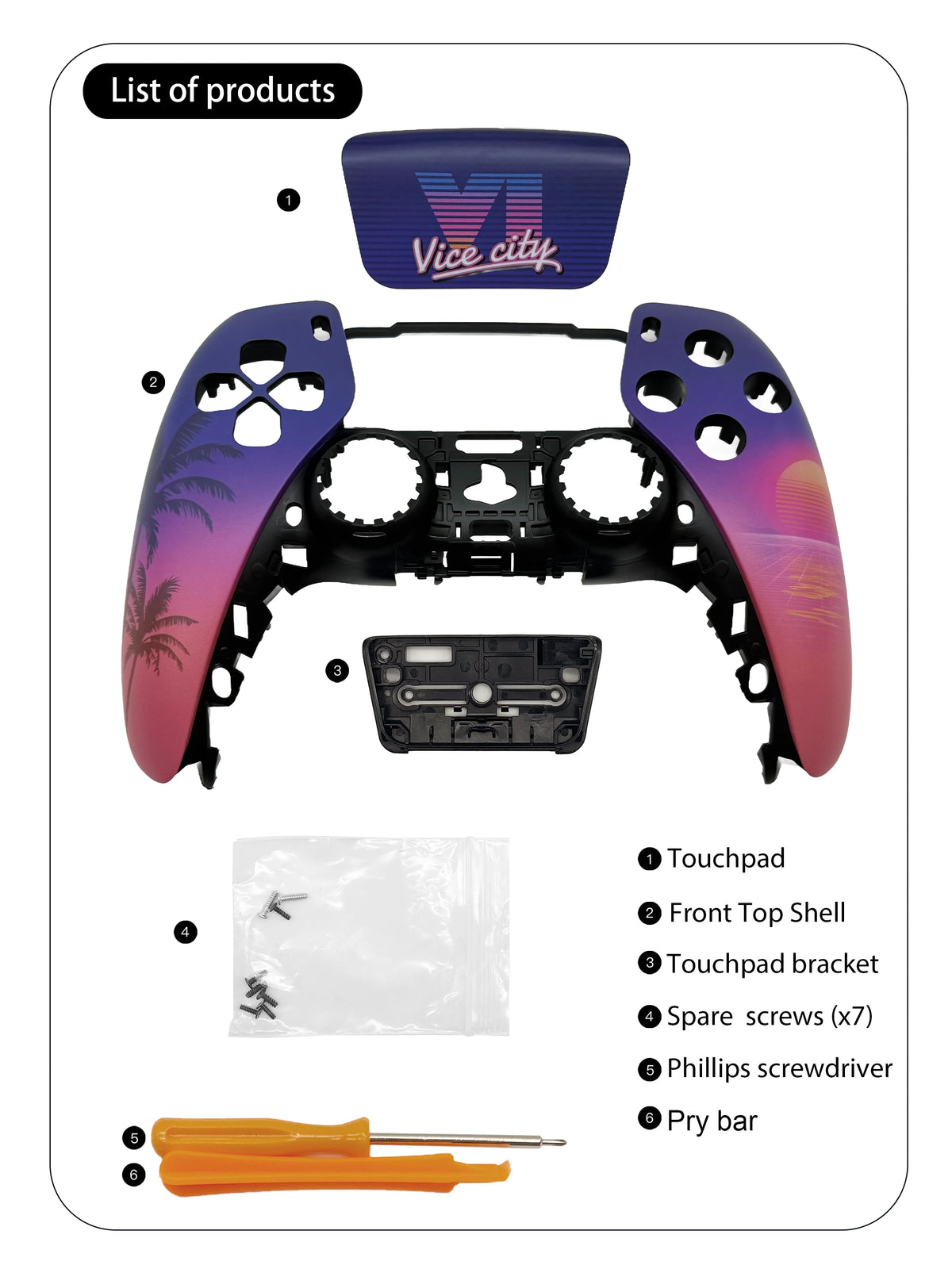 Neon Streets City PS5 Controller Shell Faceplate Cover with Touchpad for DualSense Controller, Replacement for BDM-010 to BDM-060