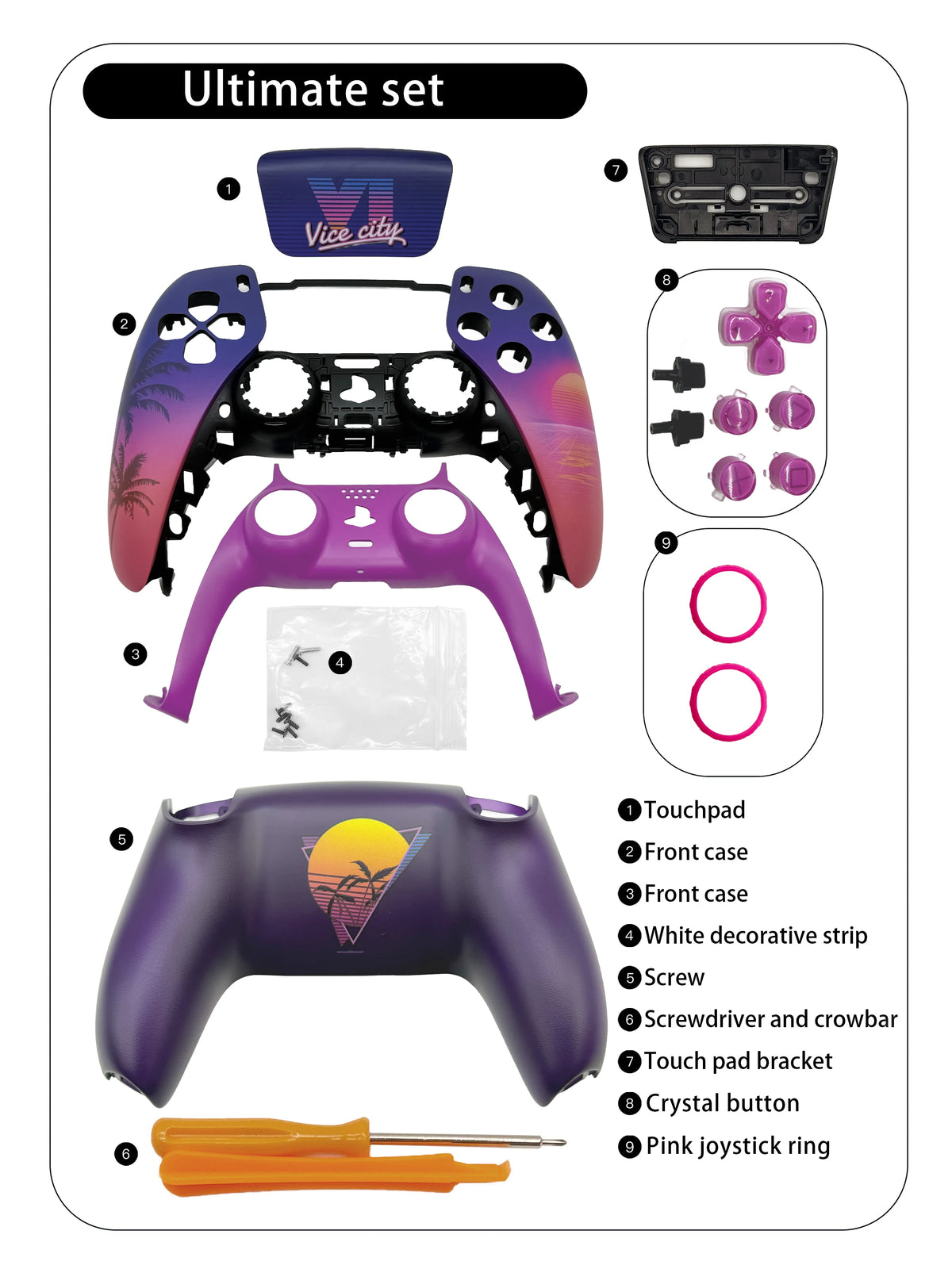 Neon Streets City PS5 Controller Shell Faceplate Cover with Touchpad for DualSense Controller, Replacement for BDM-010 to BDM-060